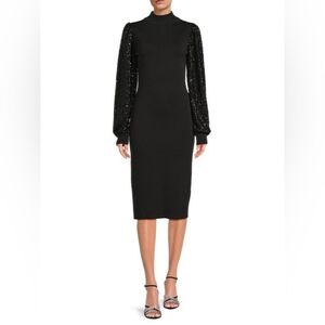 Eliza JSequin Embellished Sleeve Midi Sweater Dress